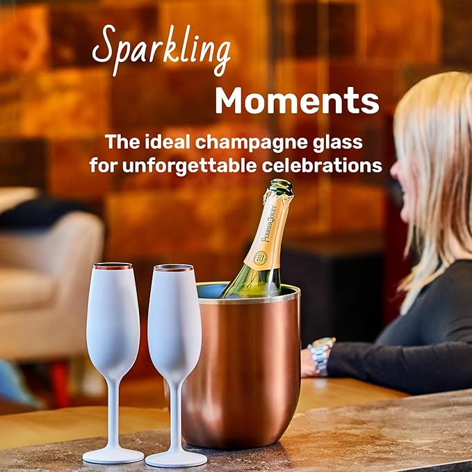 NEWPORT Stemware Collection, Premium Vacuum Insulated Stainless Steel Sparkling Wine & Champagne Flute, Crystal Thin Champagne Glass, Unbreakable & Drinks Stay Cold, Non-Slip Silicon Base, 6oz, Marble