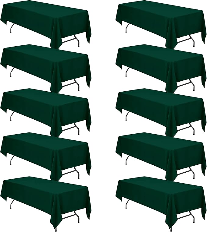BRILLMAX 10 Pack Hunter Green Tablecloths for 8 Foot Rectangle Tables 60 x 126 Inch - 8ft Rectangular Bulk Linen Polyester Fabric Washable Cloth Cover for Wedding Reception Banquet Birthday Party