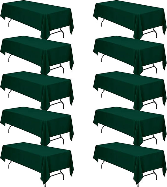 BRILLMAX 10 Pack Hunter Green Tablecloths for 8 Foot Rectangle Tables 60 x 126 Inch - 8ft Rectangular Bulk Linen Polyester Fabric Washable Cloth Cover for Wedding Reception Banquet Birthday Party