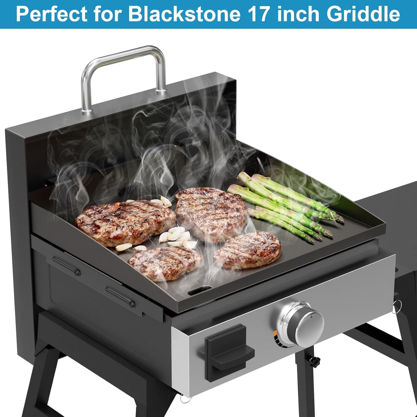 5010 Hard Cover Top Lid with Stainless Steel Handles and Wind Guard for Blackstone 17”Table Top Grill, Flat Top Griddle Accessories for Black Stone, Black