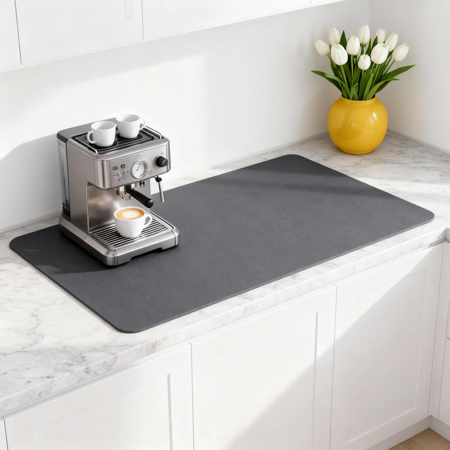 Dish Drying Mat Super Absorbent – 17" x 31" Coffee Mat for Countertops – Non-Slip Drying Mat for Kitchen Counter – Easy to Clean Water Absorbent Mat – XLarge Dish Drying Mats (Dark Gray)