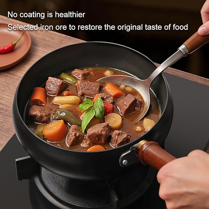 Carbon Steel Wok Pan, 11" Woks & Stir-Fry Pans with Glass Lid Cookwares, Nonstick Wok Flat Bottom Small Handmade Chinese Wok For for All Stoves