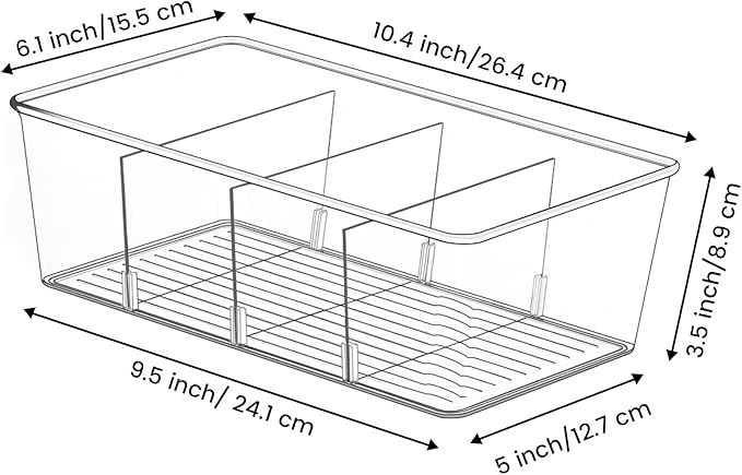wilfox Pantry Organization, 3 Pack Clear Organizer Bins with Removable Dividers for Pantry, Kitchen, Fridge, Cabinet, Stackable Storage Bins for Snack, Pouches, Spice Packets