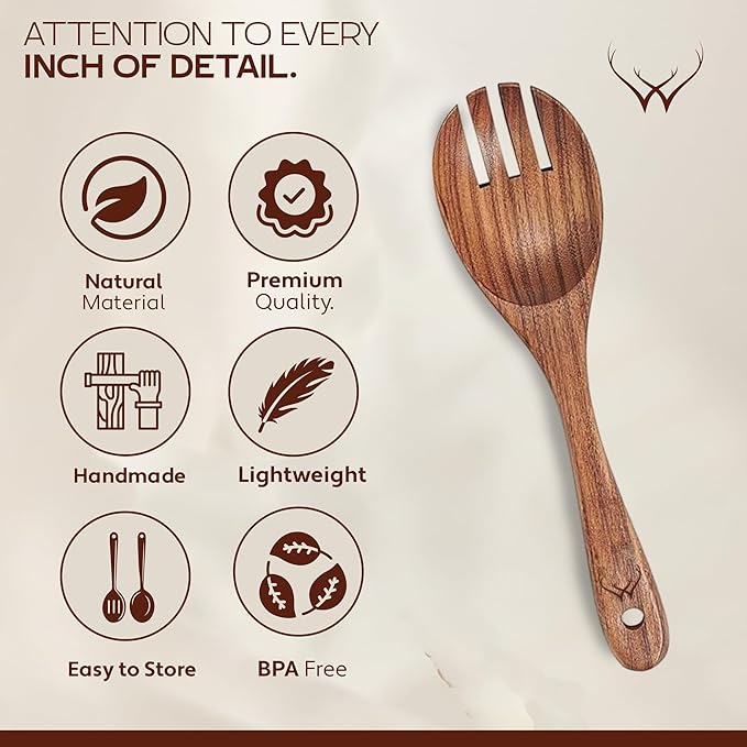 8 Pcs Teak Wooden Utensil Set with Rest – Premium Wooden Cooking Utensils Set, Natural Kitchen Utensils & Spoons for Cooking, for Any Cook - Wooden Spoons for Cooking with Wood Spatulas