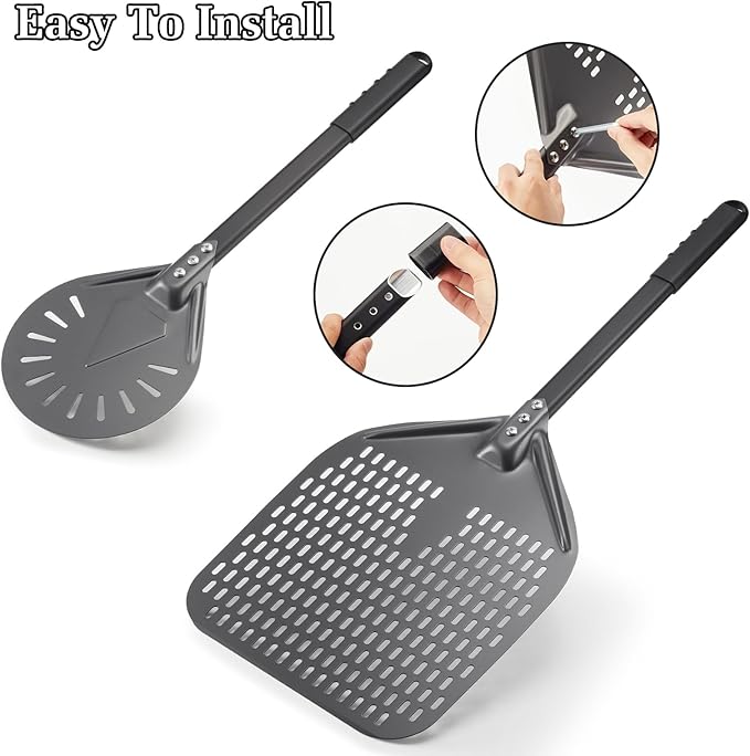Pizza Peel 12 Inch+9 Inch, Aluminum Metal Pizza Turning Peel, Professional Pizza Spatula Paddle for Homemade Pizza