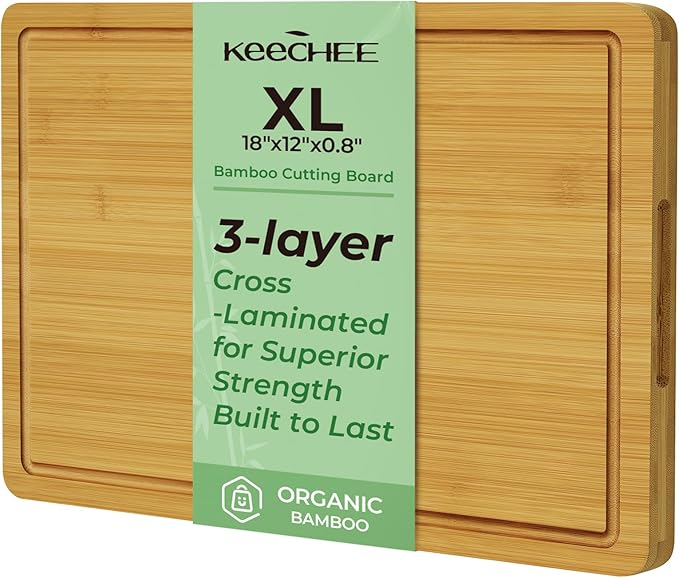 Kitchen Essentials Natural Bamboo Cutting Board XL With Durable, Knife-Friendly Surface & Deep Juice Groove – Perfect For BBQ(Pre Oiled, Natural)