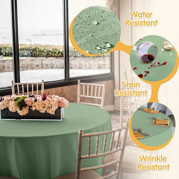 BRILLMAX 6 Pack Sage Green Round Tablecloths 120 Inch - Circle Bulk Linen Polyester Fabric Washable Table Cloth Cover for Wedding Reception Banquet Birthday Party Buffet Restaurant
