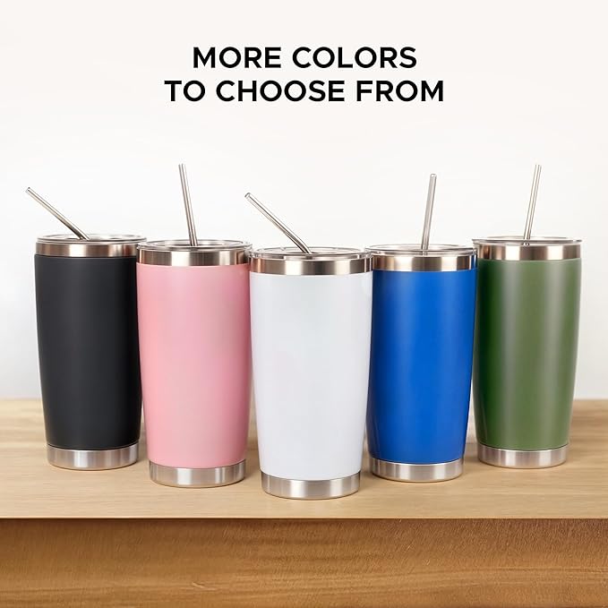 OMTech 20oz Tumblers Bulk, 6pc Stainless Steel Tumbler Set with Lid & Straw, Double Wall Vacuum Insulated Mug for Laser Engraver, Travel Coffee Mug for Hot & Cold Drinks, Pink Powder Coated Cup
