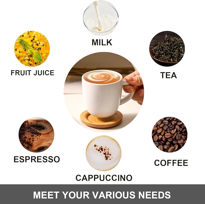 Hasense Cappuccino Cups with saucers, 6 Ounce Ceramic Coffee Mugs Set of 6 Perfect for Espresso, Specialty Coffee Drinks, Latte, Cafe Mocha and Tea, White