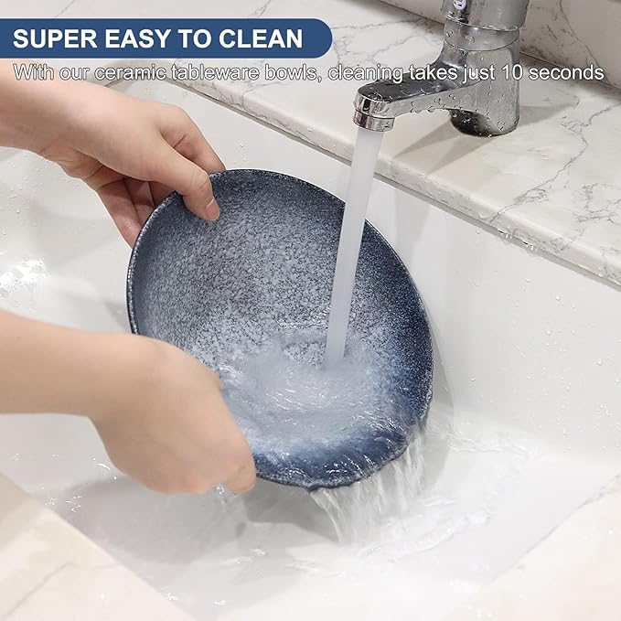 8 Inch Japanese Ramen Bowl Set, Ceramic Pho Bowls and Spoons Set of 2 with Chopsticks and Spoon for Ramen Soup Pho Udon Asian Noodles, Blue