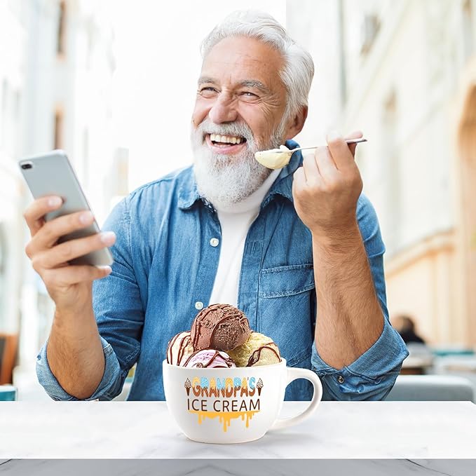 Father' Day & Christmas Gift – Ice Cream Bowl & Scoop Set from Granddaughter & Grandson, Xmas Gift for Grandpa