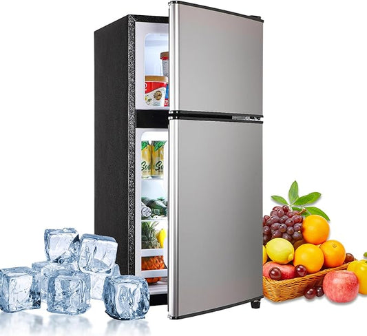 Dorm Fridge with Freezer, Small Refrigerator 3.6 Cu. Ft. with Freezer for Apartment, Temperature Adjustable Apartment Size Fridge for Kichen, College, RV, Office, Silver