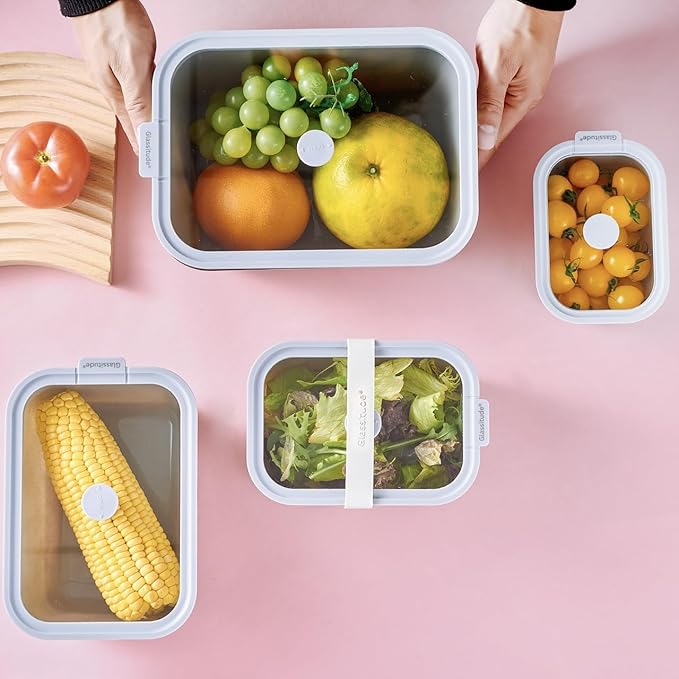 Glass Food Storage & Meal Prep Container Set of 4 with Airtight Glass Lids, Leakproof, 3 Free Straps, Oven, Microwave Safe, BPA & Plastic-Free