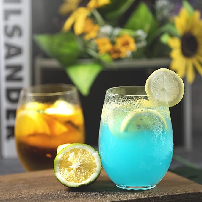 Stemless Wine Glasses Set of 6,Hand Blown Red Wine Glasses,Crystal Drinking Glasses Clear Glass Wine Tumbler,18.5oz