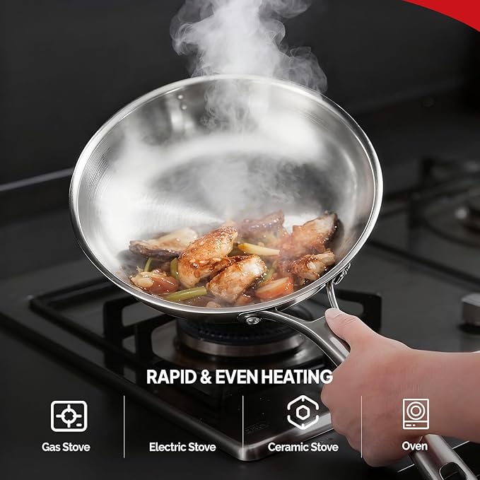 ROVSUN 11-Pcs Stainless Steel Cookware Set, Tri-Ply Pots and Pans Set with Lids, Full Clad Stainless Steel, Non-Toxic Kitchen Set, PFOA & PTFE Free, Compatible for All Cooktops