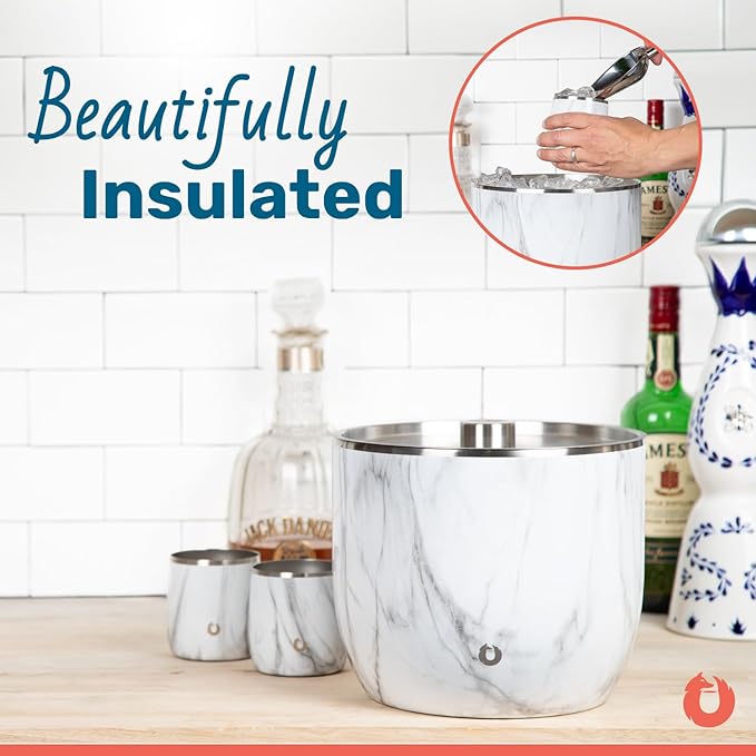 SNOWFOX XL Premium Vacuum Insulated Double Wall Stainless Steel Ice Bucket with Lid/Scoop, Bar Accessories, Large Elegant Party Bucket, Chills Several Bottles, Beautiful Entertaining Supplies, 7 Liter
