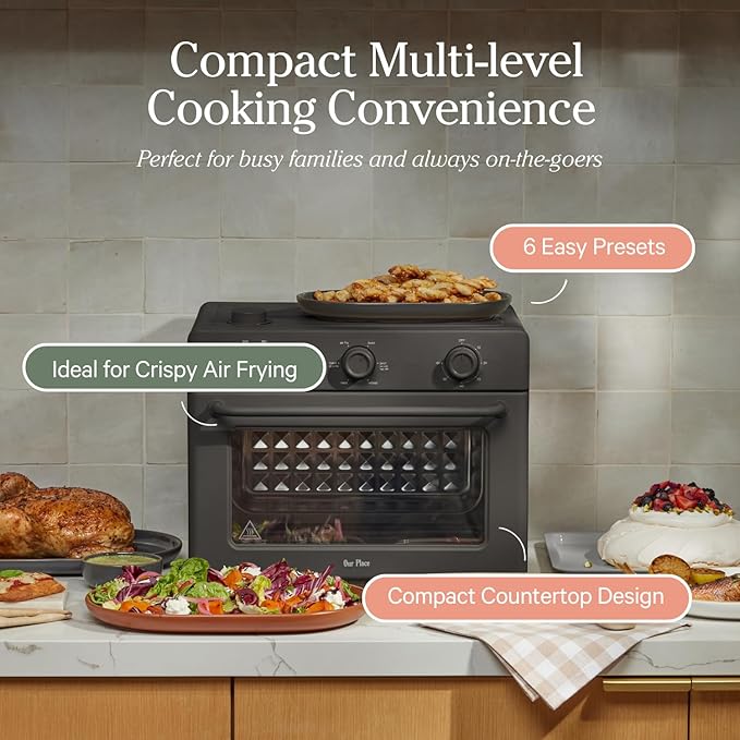 Our Place Large Wonder Oven | 6-In-1 Toxin-Free Air Fryer & Toaster with Steam Infusion | Family-Sized 32QT, 1700W Countertop Design | Includes Bake Tray, Fryer Basket, Large Racks | Char