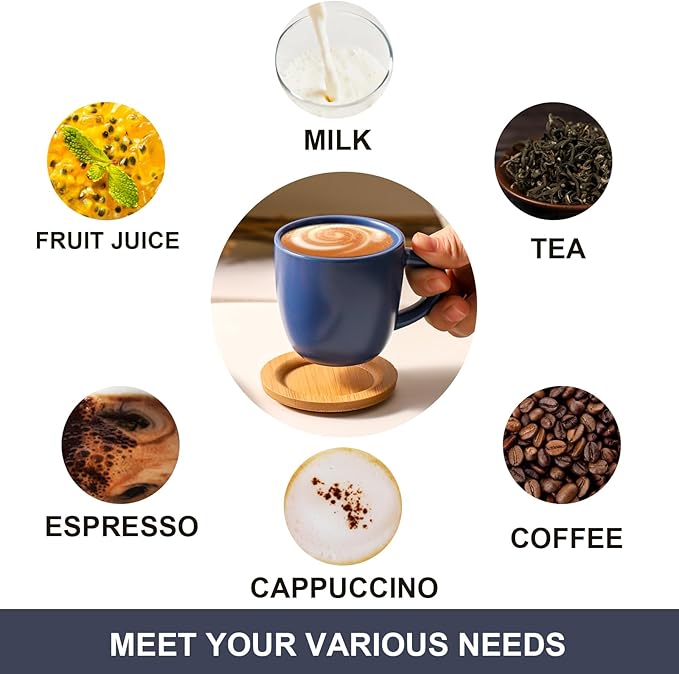 Hasense Porcelain Cappuccino Cups and Saucers Set of 6-6 Ounce Demitasse Espresso Mugs with Handle Perfect for Latte, Cafe Mocha, Double Shot and Tea, Blue