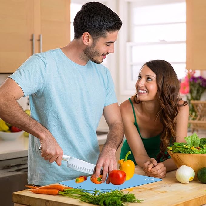 ZVP Flexible Plastic Cutting Board Set of 5 Gradient Color, Colorful Chopping Boards, BPA Free Mats, Non-Slip, Dishwasher Safe, 15x12 Inch, Blue Multi-Color