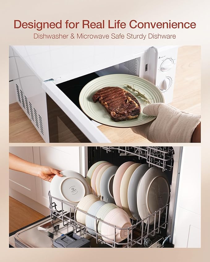 Famiware Jupiter Dinnerware Set, Plates and Bowls Dish Sets for 8 (24 Pieces), Microwave and Dishwasher Safe Stoneware Speckled Tableware, Chip and Scratch Resistant, Light Green