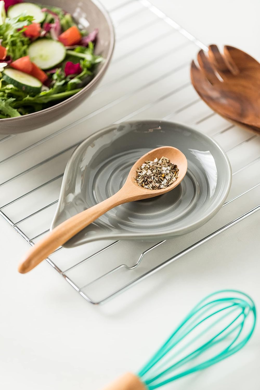 LAUCHUH Ceramic Spoon Rest for Stove Top, Large Spoon Holder, Spoon Rest for Kitchen Counter, Spoons, Ladles, Tongs, Christmas, Farmhouse Kitchen Decor, Spatula Holder Set of 2, Grey