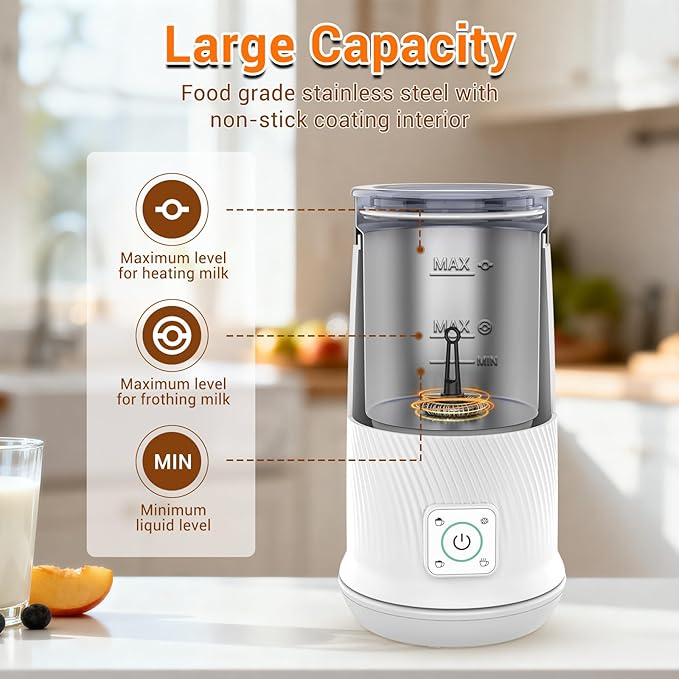 Wowteam Milk Frother, 4-in-1 Electric Milk Steamer with Warm and Cold Foam Maker, Milk Heater and Warmer Hot & Cold Milk Foamer Maker for Latte Coffee Chocolate