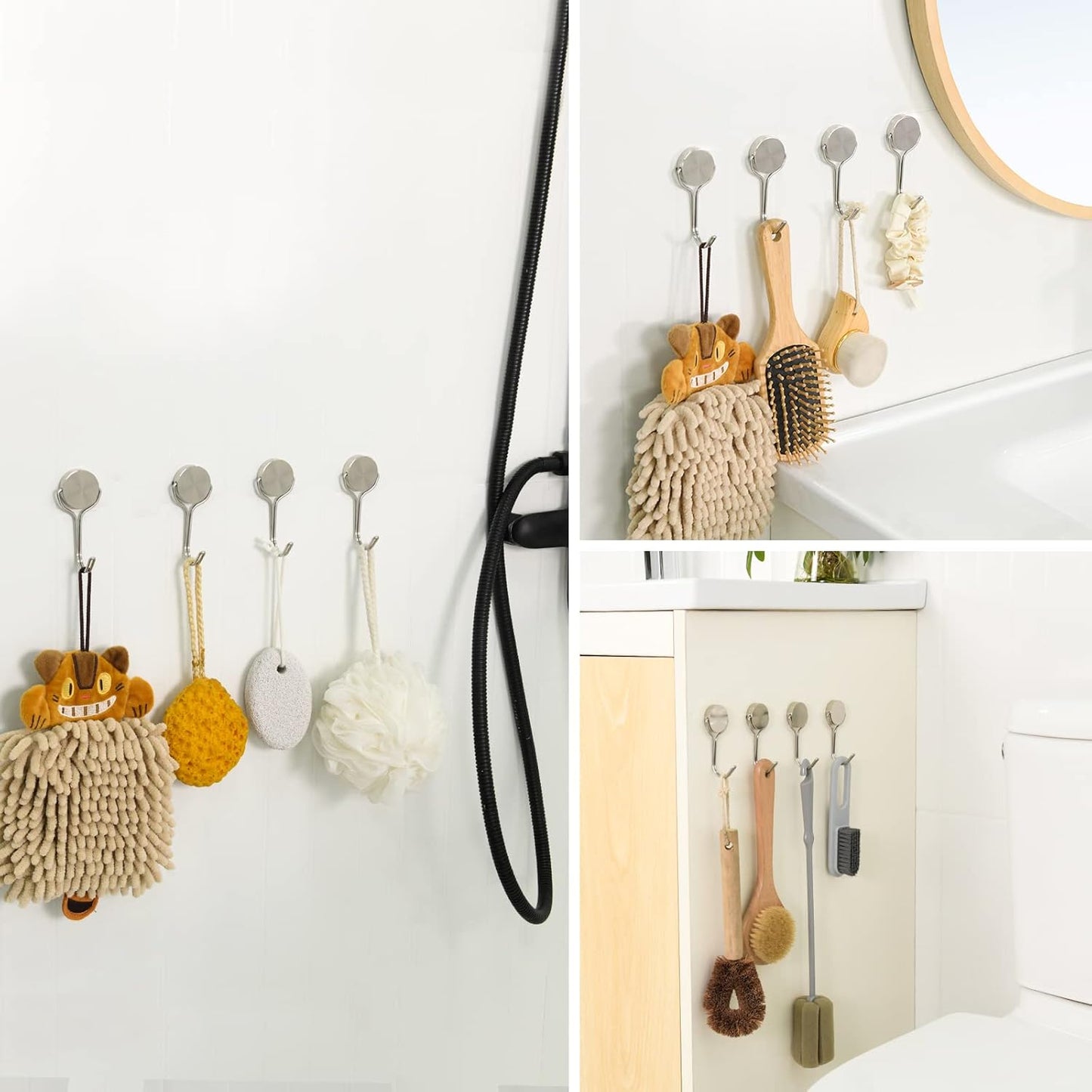 Magnetic Hooks, Heavy Duty 304 Stainless Steel Magnet Hooks for Cruise Refrigerator Grill,Strong Magnet with Hooks for Home Kitchen, Garage Toolbox,4pack （Silver,1.3in-1 40Lbs）