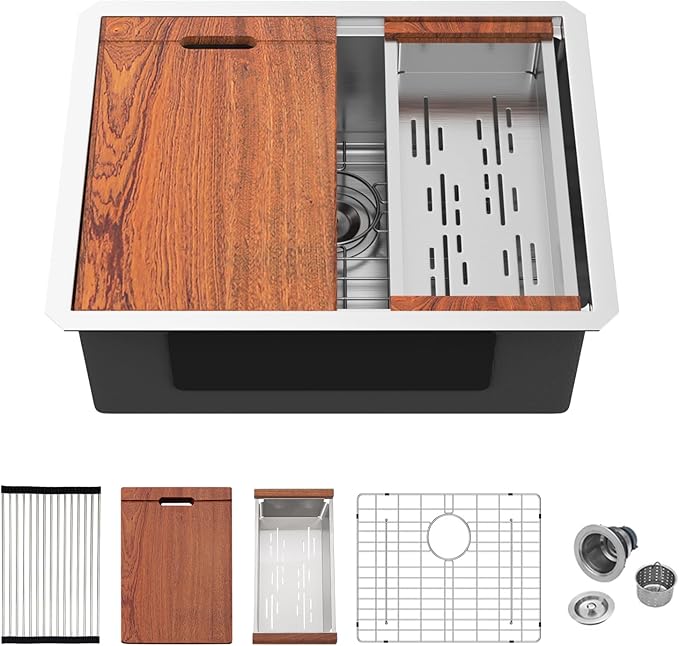 Mocoloo 23 Inch Undermount Kitchen Sink - Stainless Steel Undermount Bar Prep Single Bowl 16 Gauge 10" Deep 23x19 Kitchen Sink Workstation Handmade RV Laundry Sinks with Track