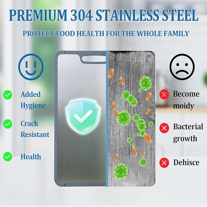 Premium Stainless Steel Cutting Board for Kitchen,Double Sided Chopping Board,Non-plastic Design with Juice Groove,Non-Slip Design for Safety,Ideal Gift for Chefs,Size:14''×10''(Large)