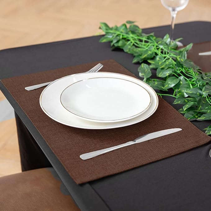 Linen Placemats Set of 8, Machine Washable, Heat Resistant, Wrinkle Free, Thick Polyester Kitchen Place Mats for Dining Table (Dark Brown)