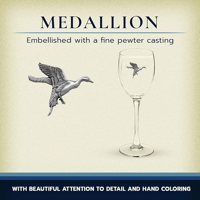 Heritage Pewter Pintail Duck Glass Goblets – Set of 2 | 12 OZ Goblet Wine Glasses | Expertly Crafted Pewter Glass