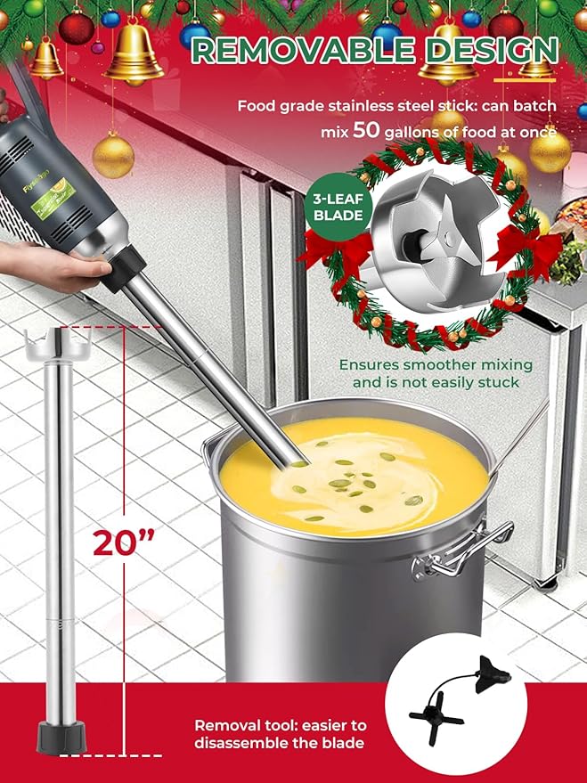 Commercial Immersion Blender Hand held Blenders Heavy Duty Variable Speed Mixer 4000-16000RPM with 20-Inch Removable Shaft 50-Gallon Capacity 500W Multifunction Pro Electric Stick Emulsifier