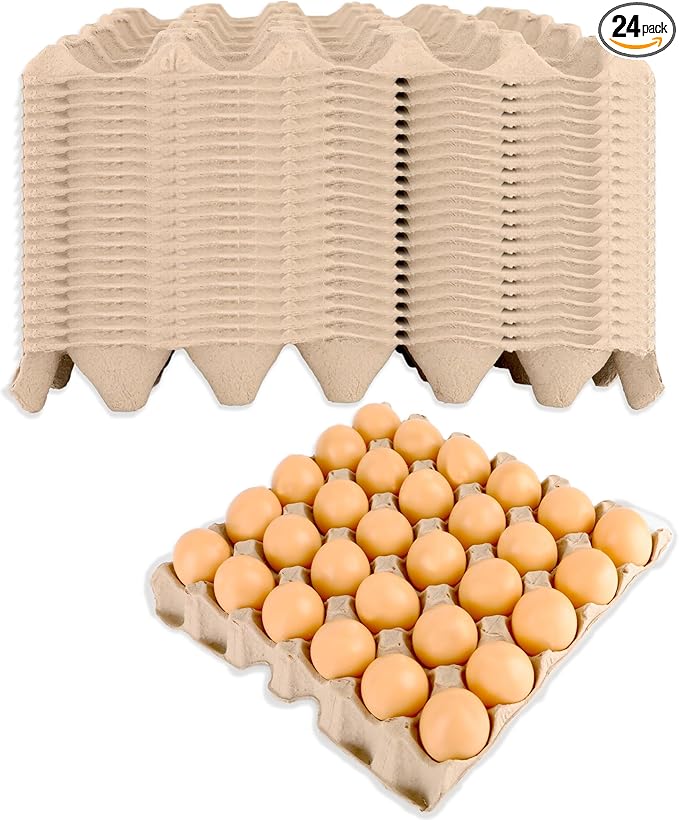 24 Pcs Pulp Egg Flat Cartons 30-Cell Biodegradable Paper Eggs Crates Sturdy Stackable Egg Trays for Kitchen Supermarket Farm Restaurant