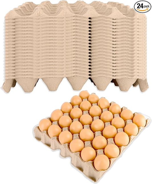 24 Pcs Pulp Egg Flat Cartons 30-Cell Biodegradable Paper Eggs Crates Sturdy Stackable Egg Trays for Kitchen Supermarket Farm Restaurant