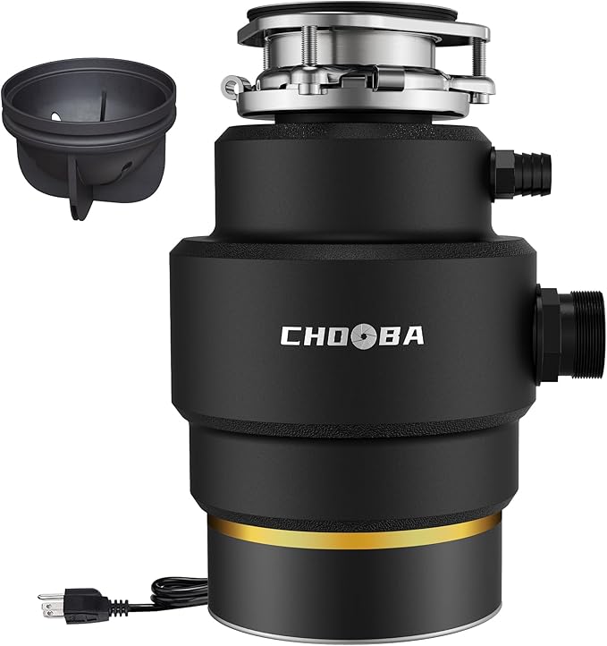 Garbage Disposal 3/4 HP, Food Waste Disposal Continuous Feed, Kitchen Garbage Disposal with Dishwasher Connection & Plug, Power Cord Included, Matte Black