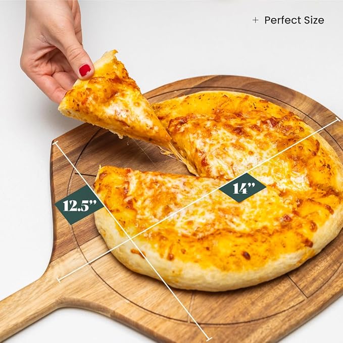 Wooden Pizza Peel - Versatile Pizza Holder - Reliable and Durable Pizza Paddle - Pizza Making Accessories - 19.7 in x 12.6 inches Acacia Wood Pizza Peel by Tremo