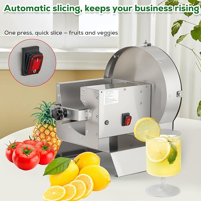 2-in-1 Electric Vegetable and Fruit Slicer, Adjustable Thickness 0.04-0.4", Commercial Stainless Steel Cutter for Cabbage, Tomatoes, Lemons