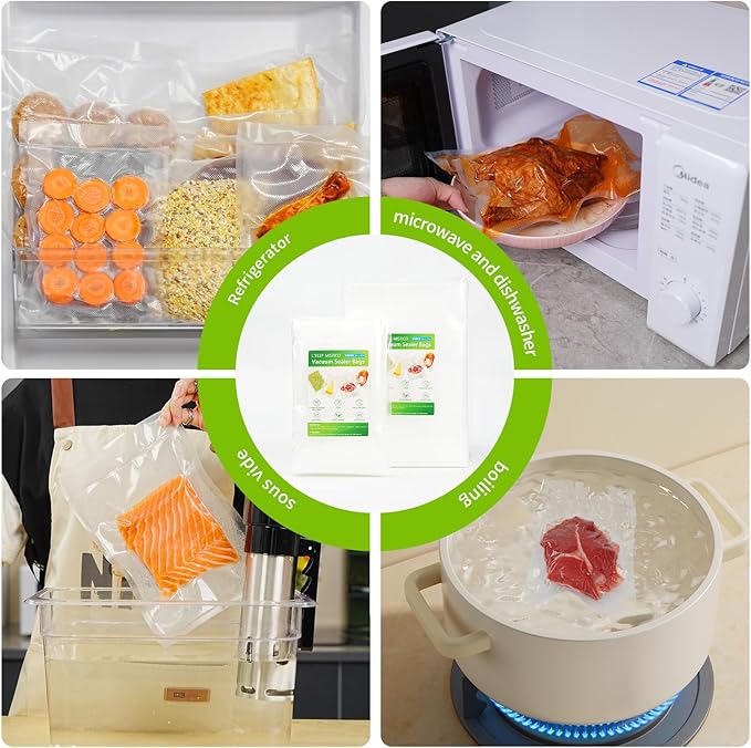 L'ELEF MISTICO Precut Vacuum Sealer Bags for Food, 100 Pint 6" x 10" BPA Free Food Saver, Vacuum Storage for Sous Vide and Freezer