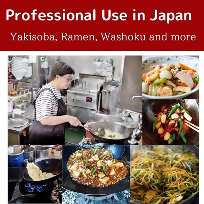 [Made in Japan] KOTE2 Light Weight Carbon Steel Wok 14 1/4" 2.73lb(30% less) Gas Fire Round Bottom Carbon Steel Handle No Rivets