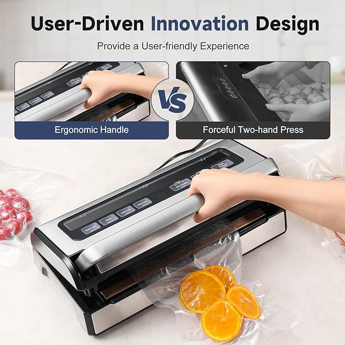 OSTBA 180W Vacuum Sealer Machine, 12-in-1 Double Pump Food Saver with Built-in Cutter & Bag Storage, Easy-Lock Handle, Dry & Moist & Marinate, Memory Function, Includes 1 Roll of Vacuum Bags & Hose