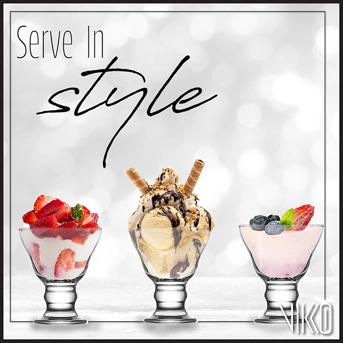 Vikko Ice Cream Bowls, Set of 6 Dessert Bowls, Thick and Durable Ice Cream Sundae Bowls, Dessert Cups for Pudding, Fruit, and More, Large Size 8.75 Ounce, Dishwasher Safe