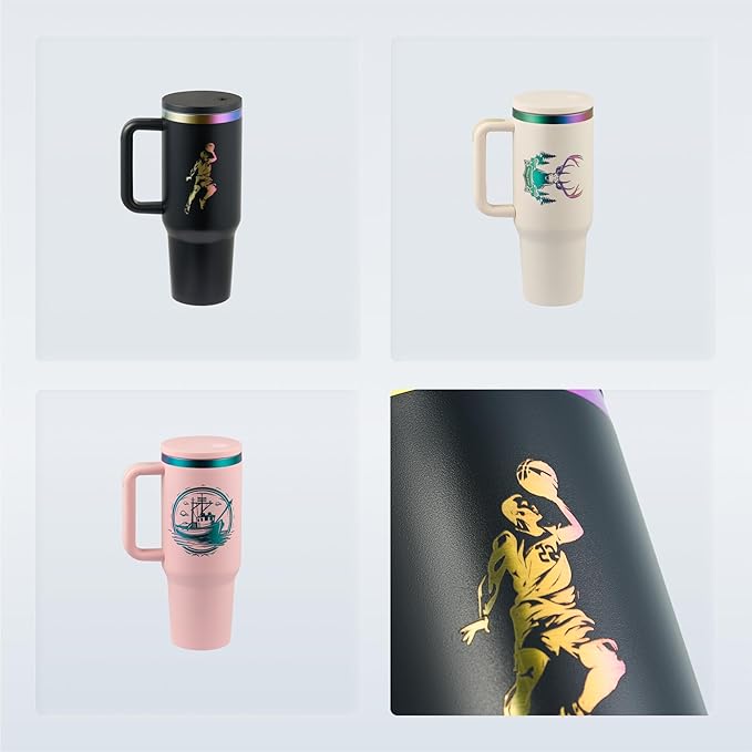 OMTech 40 oz. Tumblers with Handle & Lid, 12 Pack Tumbler Bulk with Double Wall Vacuum Insulation, Food-Grade Stainless Steel Insulated Coffee Mug, Sweatproof Travel Mug for Hot Cold Drinks, Black