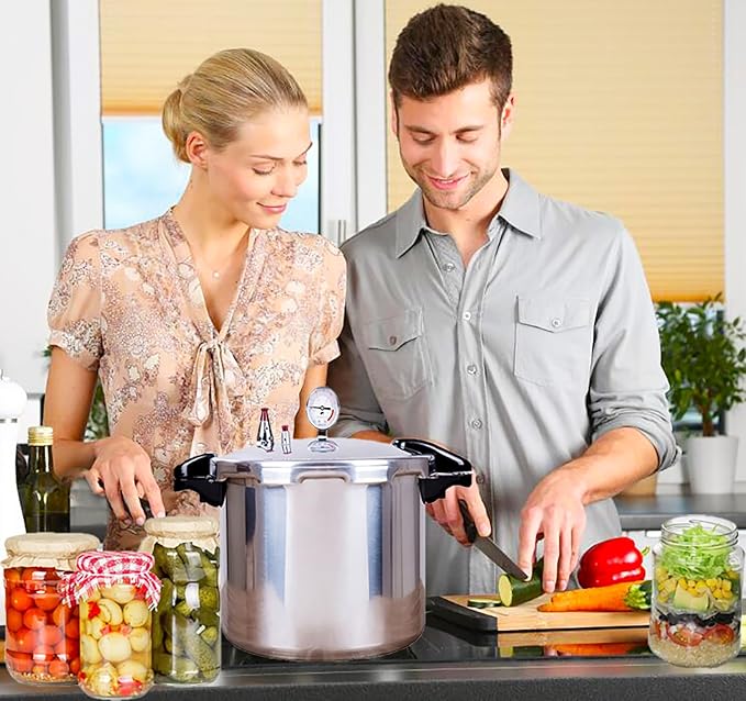 15 Quart Pressure Canner Cooker & pressure canners for canning & water bath canner | Pressure Gauge & Pressure Regulator | Compatible:natural gas-open flame & With 1 steaming tray