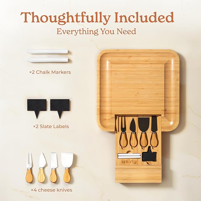 SMIRLY Charcuterie Boards Set - Large Bamboo Cheese Board Set - House Warming Gifts New Home, Wedding Gift for Couple, Bridal Shower Gift, Birthday Gifts for Women