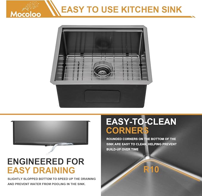 Mocoloo 23x19 Inch Black Kitchen Sink Undermount Stainless Steel Single Bowl Kitchen Sinks Workstation All In One 23 In Bar Prep Small Handmade Sink