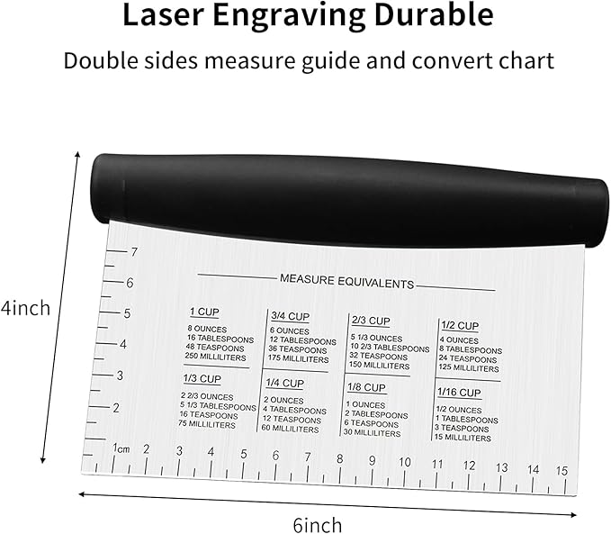 Stainless Steel Dough Bench Scraper & Chopper, Pastry Cutter for Kitchen (1 Pack, Black)