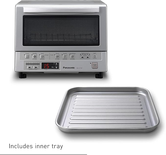 Panasonic FlashXpress Toaster Oven Countertop, 4-Slice Compact Size with Double Infrared Heating, 6 Auto Cook Options and Precise Temperature Control, 1300W - NB-G110P (Silver)