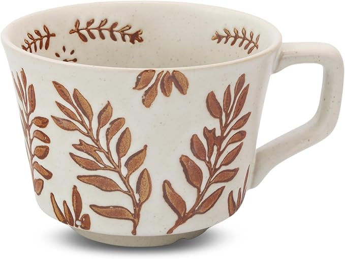 Ceramic Coffee Mug, 12 oz Novelty Unique Teacup with Large Handle, Stoneware Cup for Tea Mocha Latte Cappuccino Espresso (Ivy)