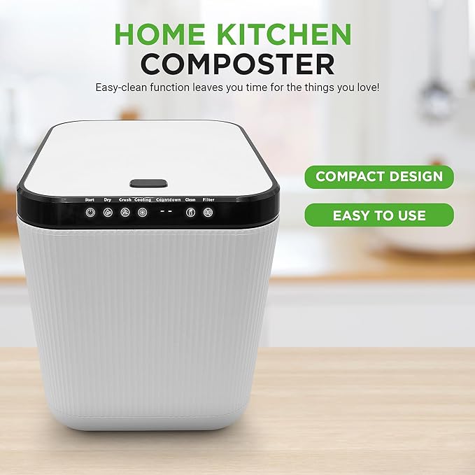 Nutrichef 3L Electric Kitchen Composter - Compost’s Organic Material & Food Scraps | Countertop Automatic Compost Bin | Dry, Crush, & Cooling Functions | Perfect for Kitchens & Apartments | White