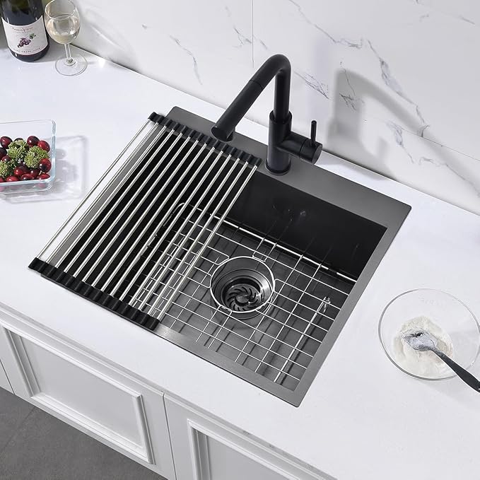 21 Drop In Black Bar Sink, ZDHHT 21 x 18 x 10 Inches 16 Gauge T304 Black Stainless Steel Topmount Small Kitchen Sink Bar Prep Outdoor Sink Basement RV Sink